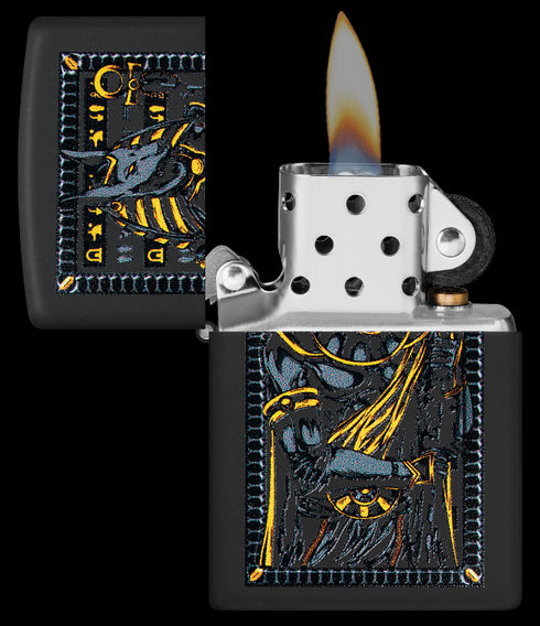 Zippo 46245 vžigalnik Egyptian God Anubus, Black Matte