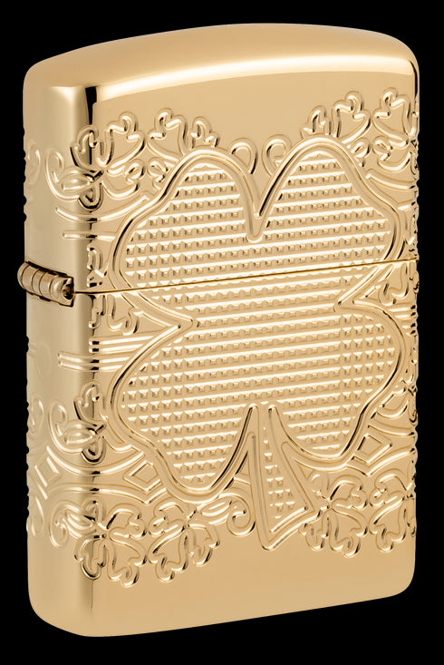 Zippo 46301 vžigalnik Armor Elegant Golden Clover, High Polish Gold Plate