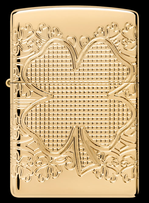 Zippo 46301 vžigalnik Armor Elegant Golden Clover, High Polish Gold Plate