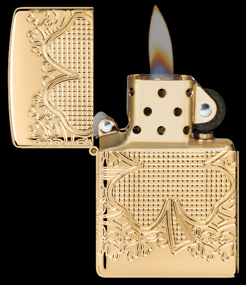 Zippo 46301 vžigalnik Armor Elegant Golden Clover, High Polish Gold Plate
