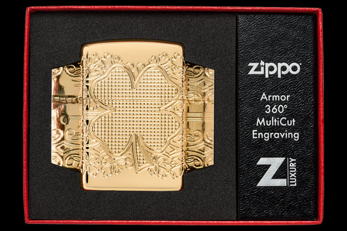 Zippo 46301 vžigalnik Armor Elegant Golden Clover, High Polish Gold Plate
