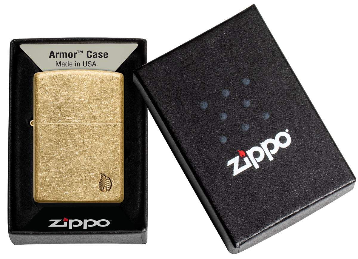 Zippo vžigalnik 46398 Armor Flame, Tumbled Brass
