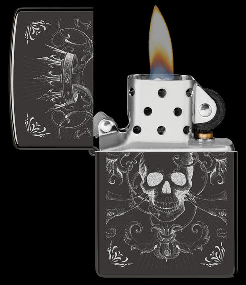 Zippo 46699 vžigalnik Gothic King Skull, High Polish Black