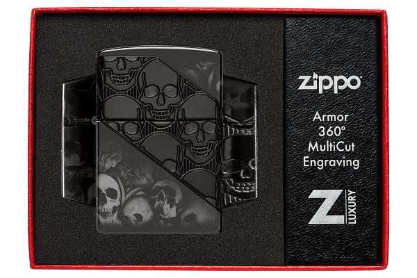 Zippo 46751 vžigalnik Skulls Armor, High Polish Black