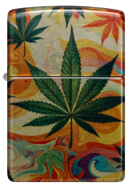 Zippo 47270 vžigalnik Psychedelic Leaves, Tumbled Chrome Fusion