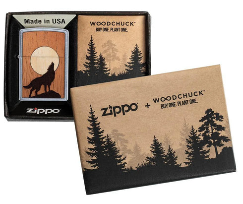 Zippo 49043 vžigalnik Woodchuck Howling Wolf, Street Chrome