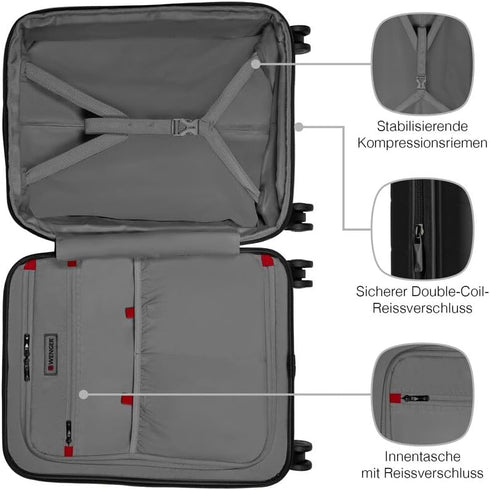 Kovček Wenger 610163 Syntry 14", 4 koleščke + USB, Črno-Siv, 36-44 L