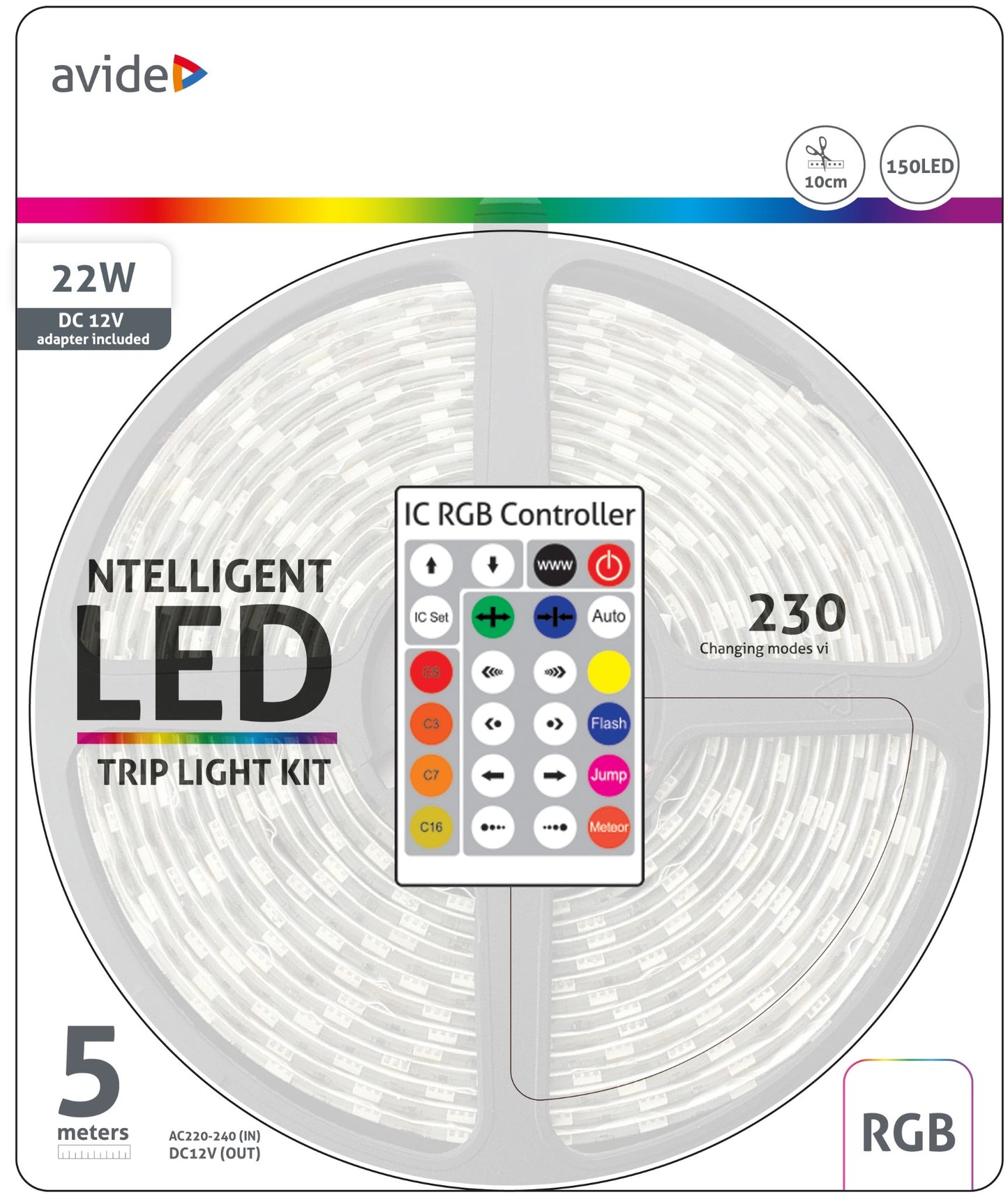 Trak LED SMD 5m 22W 12V IC RGB 1650lm 30LED/m IP65 + pametni kontrolnik ABLSBL12V5050-30RGB-IC65
