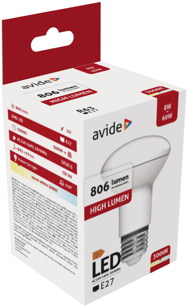 Avide 931883 Žarnica LED SMD 8W E27 R63
