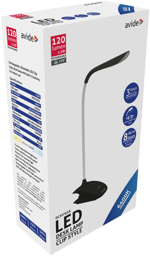 Avide 933122 Namizna svetilka Clip LED 1.5W 6400K 120lm 500mAh