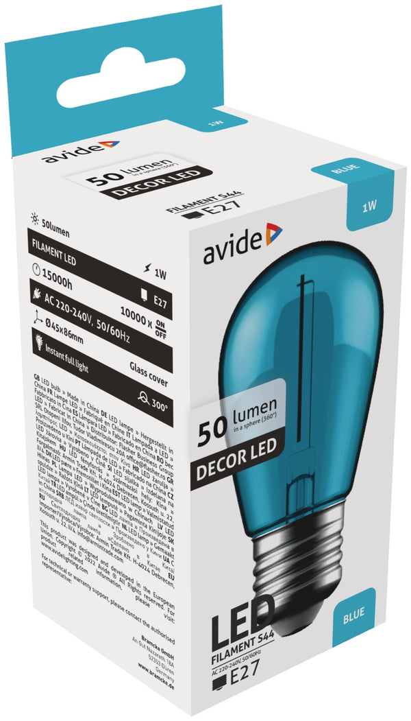 Avide 50464 Žarnica filament Decor modra LED 1W E27 S44 50 lm