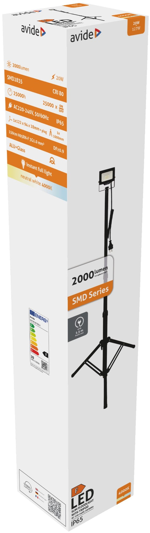 Reflektor + stojalo Slim LED SMD 20W 4000K 2000lm IP65 črna ABLRFLNW-20W-TRIPOD-S