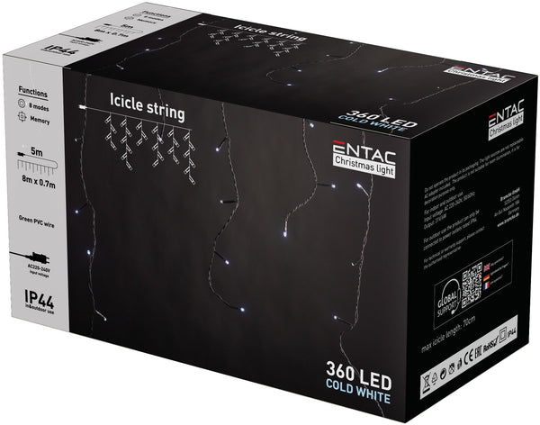 Entac 979144 Novoletne lučke - bela zavesa 360 LED 8 m