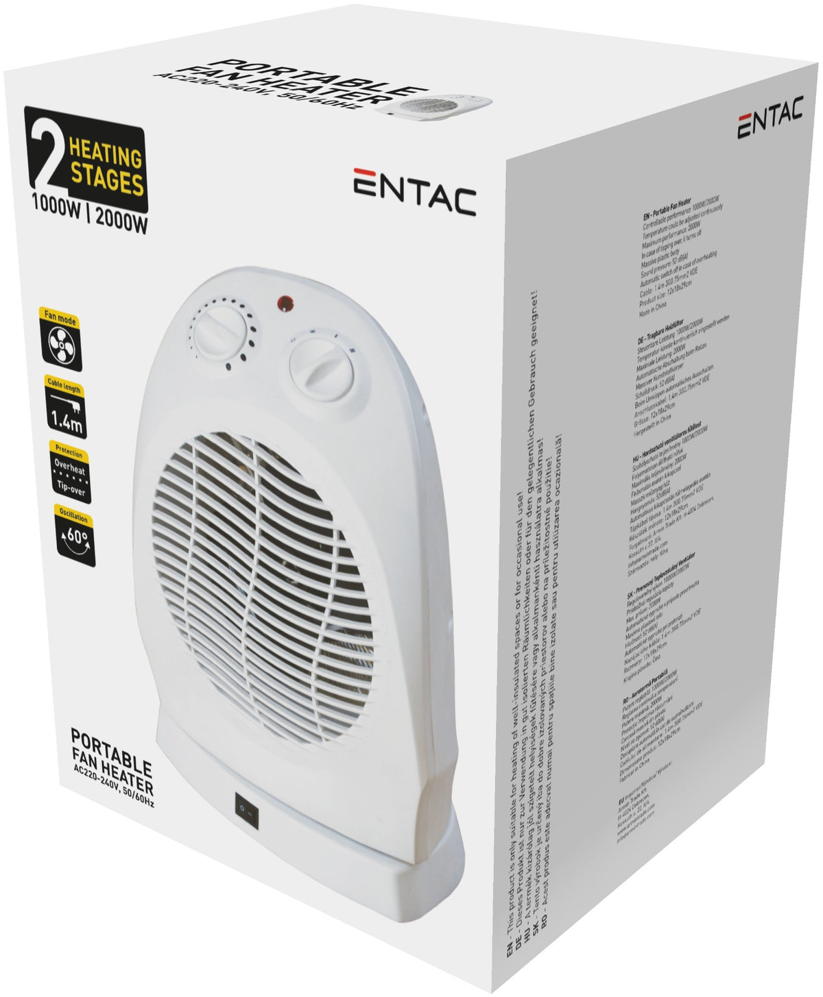 Entac 980089 Prenosni grelnik ventilatorski z oscilacijo 1000W / 2000W