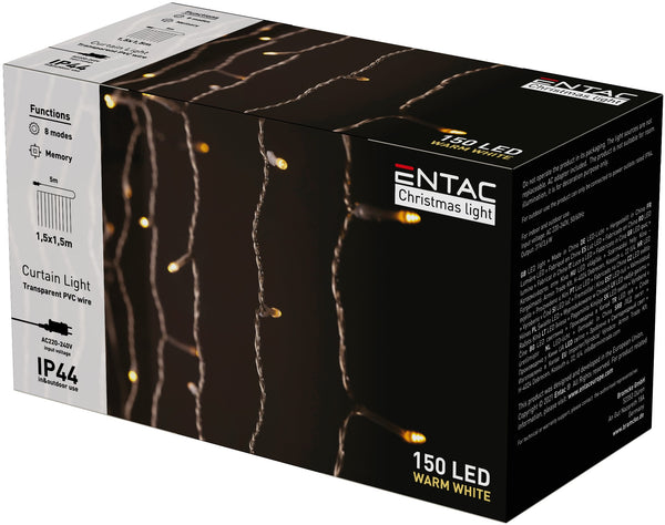 Entac 985107 Novoletne lučke - zavesa bela 150 LED 1,5x1,5 m