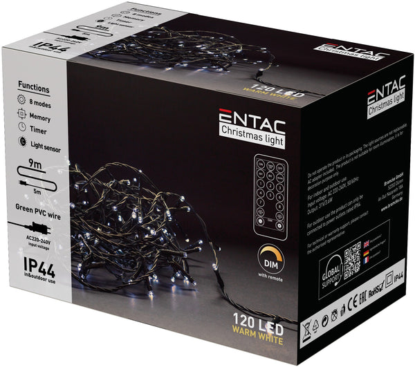 Entac 988887 Novoletne lučke - vrv bela IR 120 LED 9 m