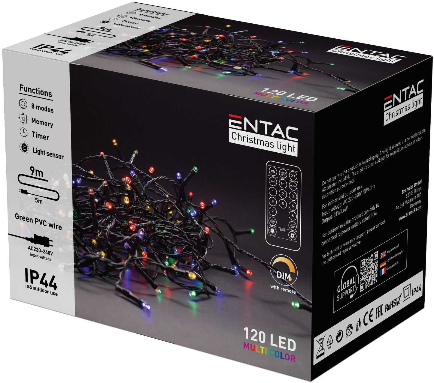 Lučke novoletne 120 LED večbarvne, 9m z upravljalnikom IP44 ECL-120-MR-IR