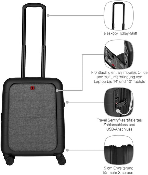 Kovček Wenger 610163 Syntry 14", 4 koleščke + USB, Črno-Siv, 36-44 L