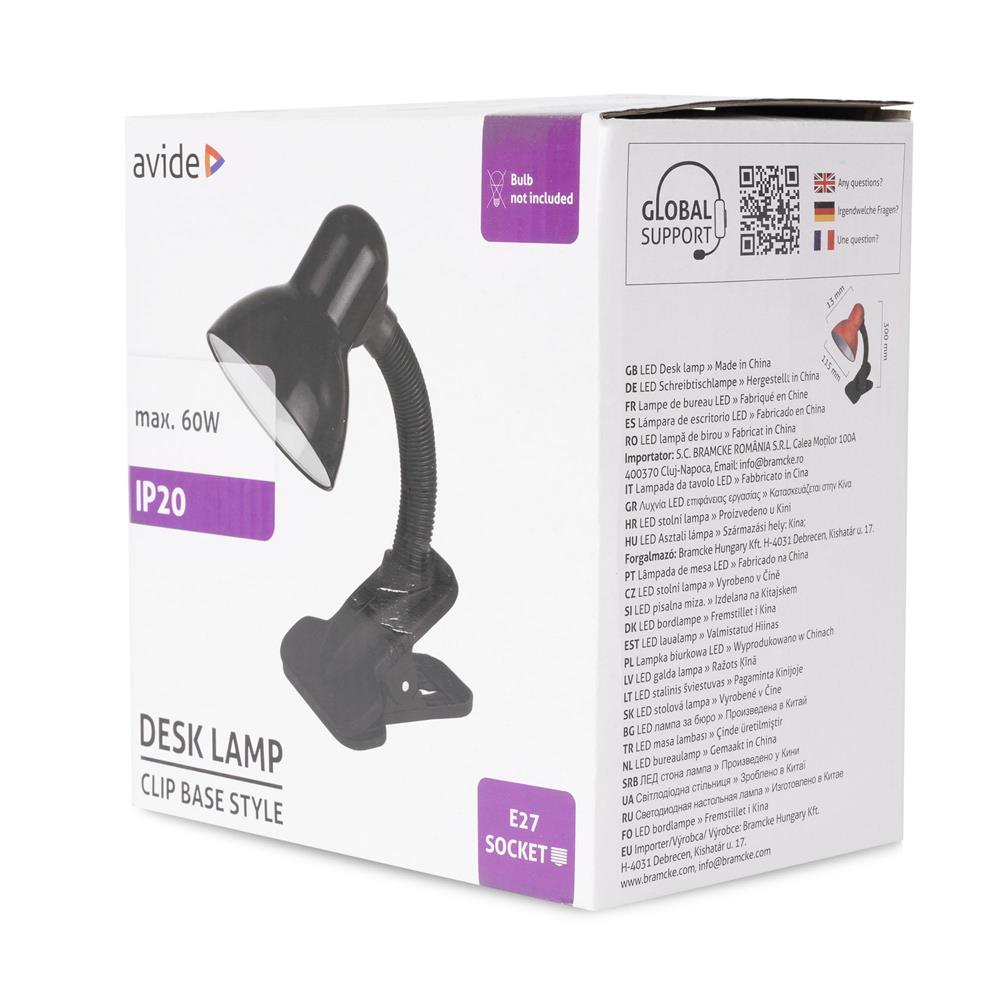Svetilka namizna Basic s klipom max 60W črna LED, ABDL-CLIP-B-60W