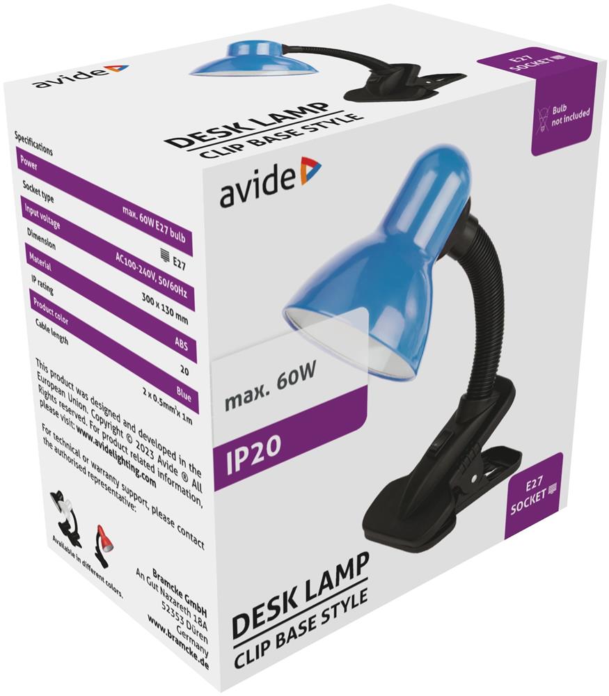 Svetilka namizna Basic s klipom max 60W modra LED, ABDL-CLIP-BL-60W