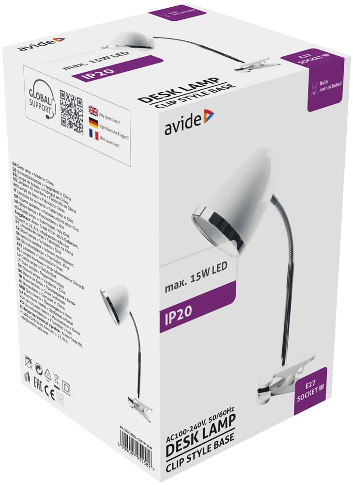 Svetilka namizna Basic s klipom max 15W bela LED, ABDL-CLIP-W-15W