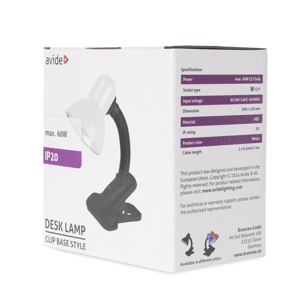 Svetilka namizna Basic s klipom max 60W bela LED, ABDL-CLIP-W-60W