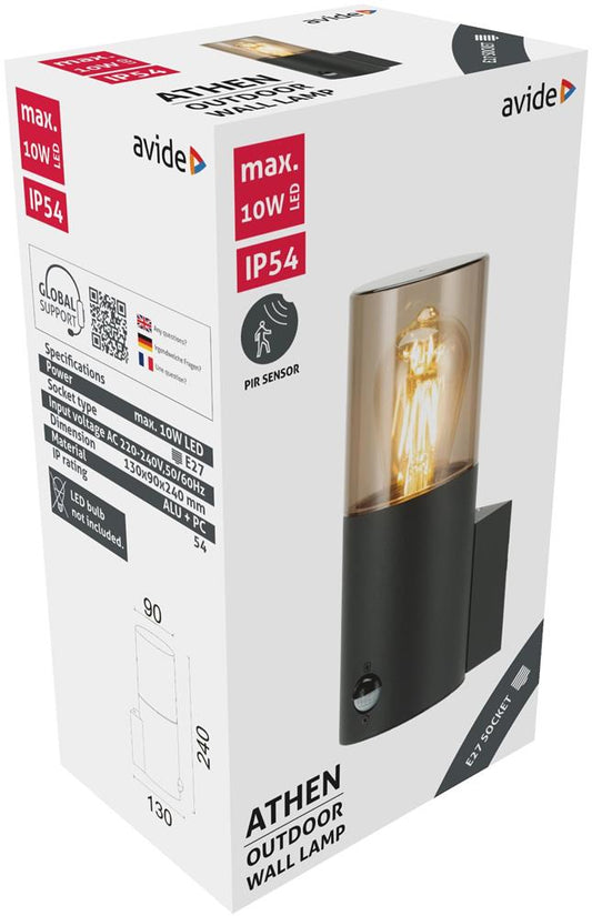 Svetilka stenska Athen PIR max10W 1xE27 IP54 130x 90x240mm AOLWE27-S-ATHS