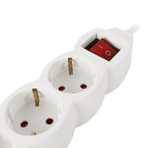 Podaljšek s stikalom 3-vtični 1,5m sploščen vtič bel IP20 ESEG3-1.5-SW-F