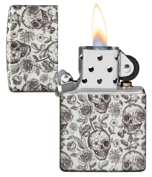 Zippo vžigalnik 49458 Skulls & Flowers, Glow in the Dark