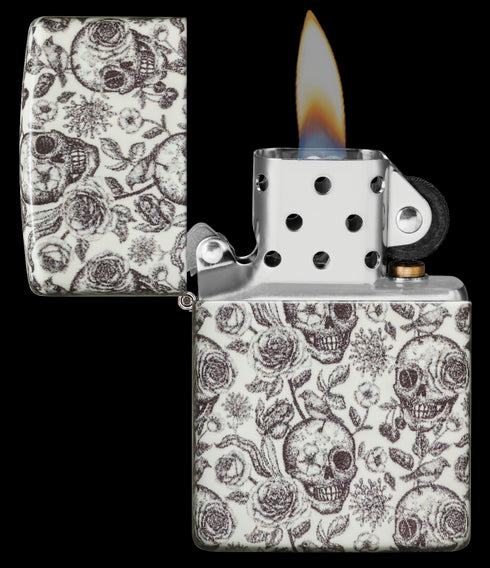 Zippo vžigalnik 49458 Skulls & Flowers, Glow in the Dark