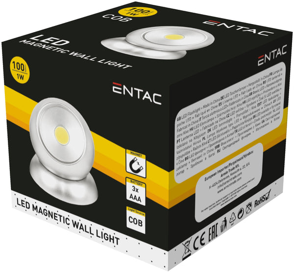 Svetilka stenska magnetna 1W srebrna 3xAAA EFL-1W-MAG-S EAN ZA AVIDE
