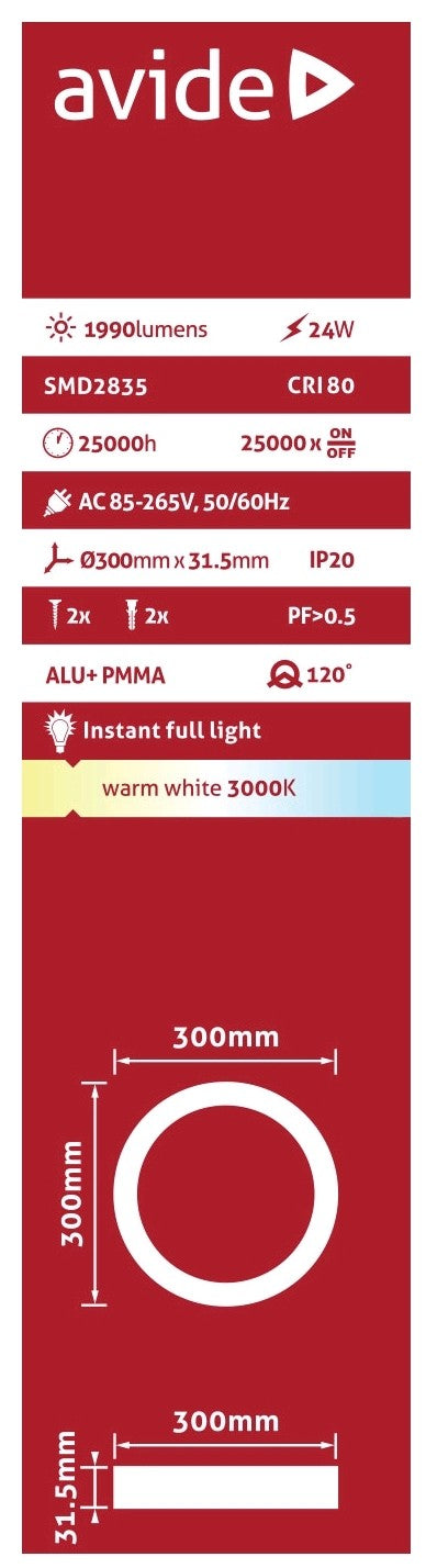 Avide 81949 Stropna svetilka SMD LED 24W WW 1990 lm