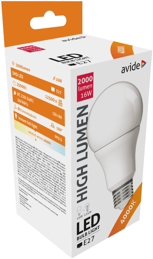 Avide 925004 Žarnica LED 16W E27 4000K 2000lm A70