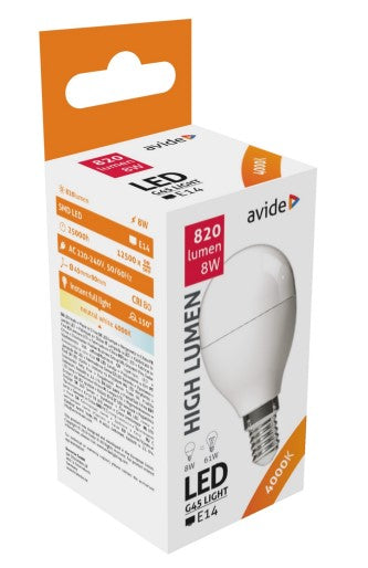 Avide 925622 Žarnica mini LED 8W E14 4000K 820lm G45 150°
