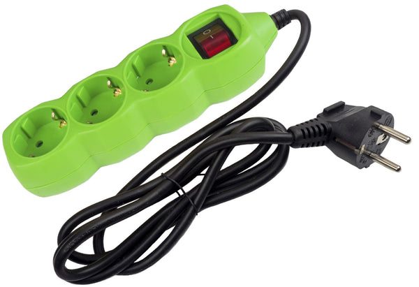 Entac 977546 Podaljšek 3 vtični s stikalom, 1,5 m zelen