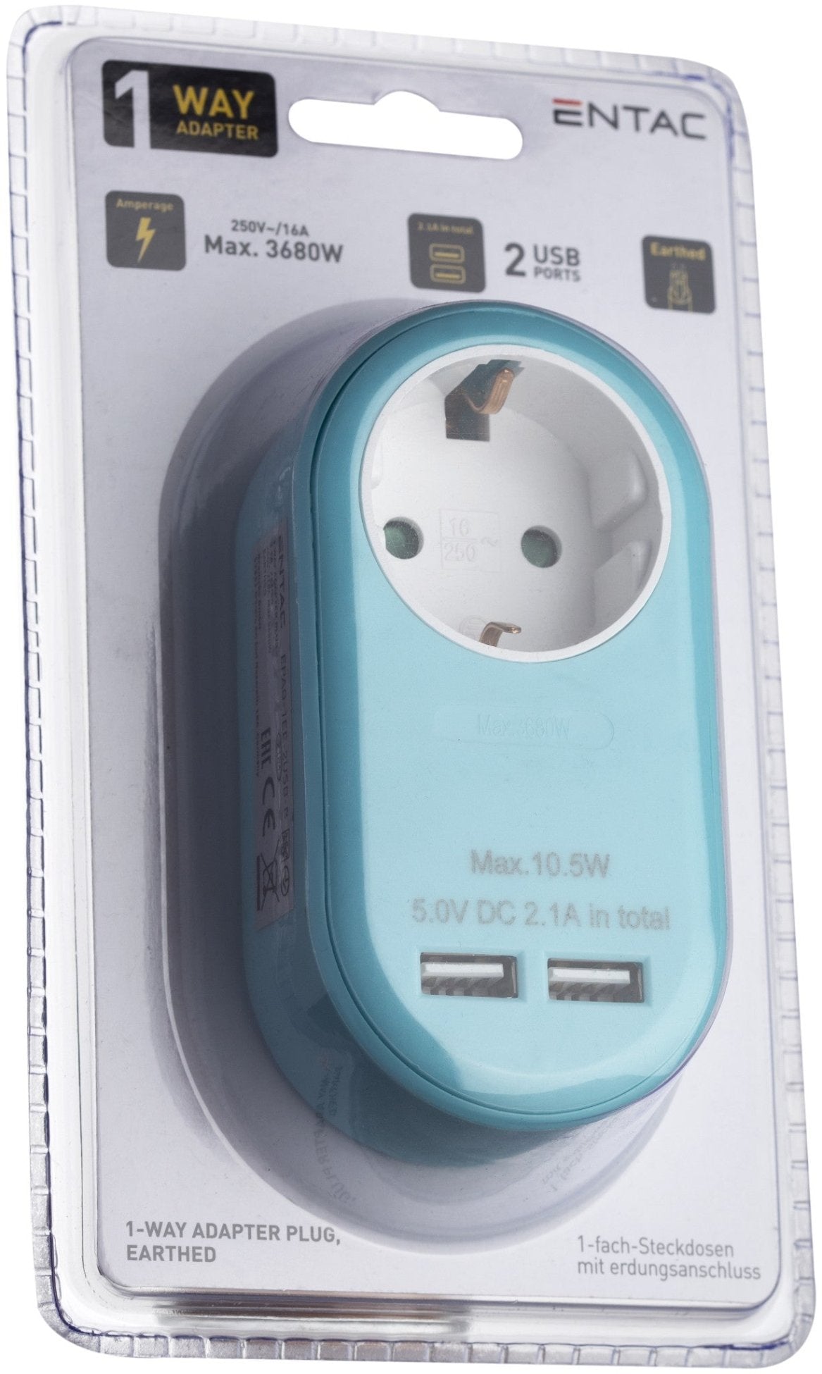 Entac 985404 Razdelilec 1x 16A 2x USB Moder