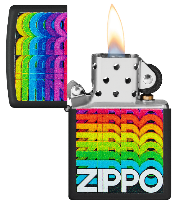Zippo 46234 vžigalnik Rainbow Zippo Logo, Black Matte