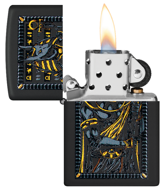Zippo 46245 vžigalnik Egyptian God Anubus, Black Matte