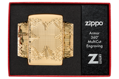 Zippo 46301 vžigalnik Armor Elegant Golden Clover, High Polish Gold Plate