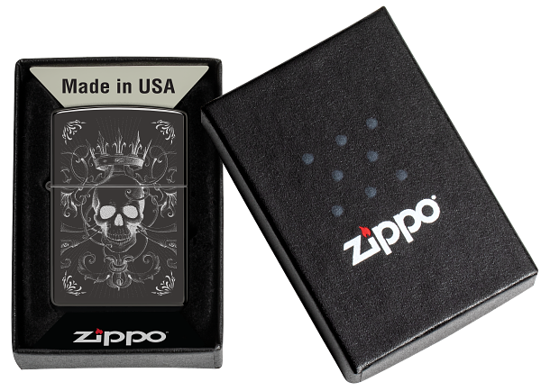 Zippo 46699 vžigalnik Gothic King Skull, High Polish Black