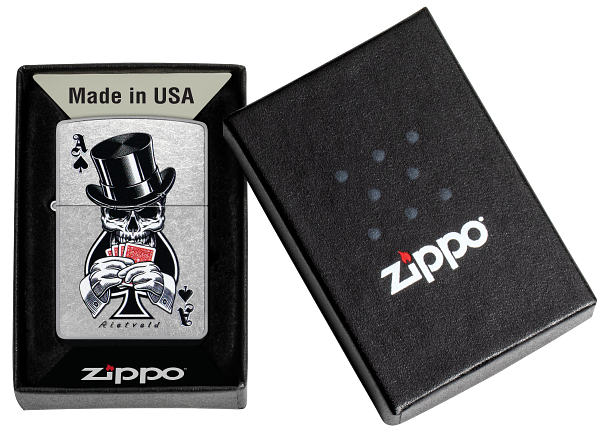 Zippo 47112 vžigalnik Gentleman Skull & Poker by Rietveld