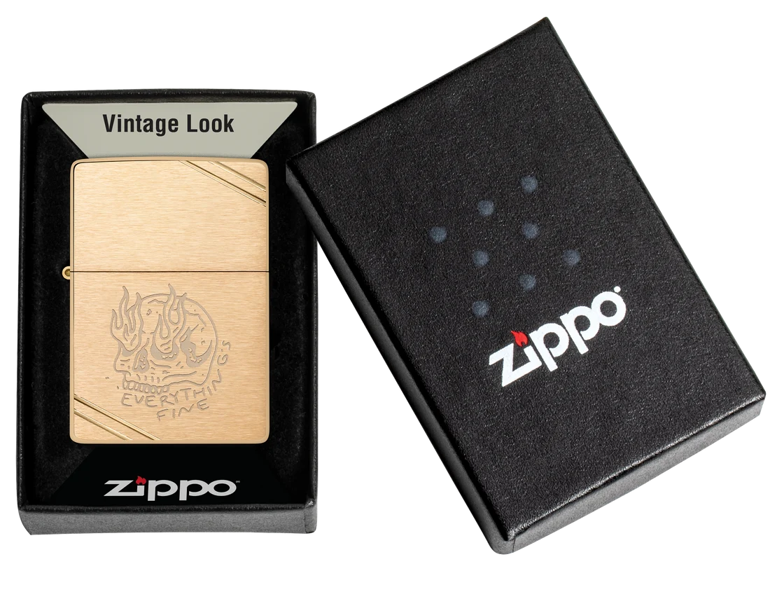 Zippo 47262 vžigalnik Everything's Fine, Vintage Brushed Brass