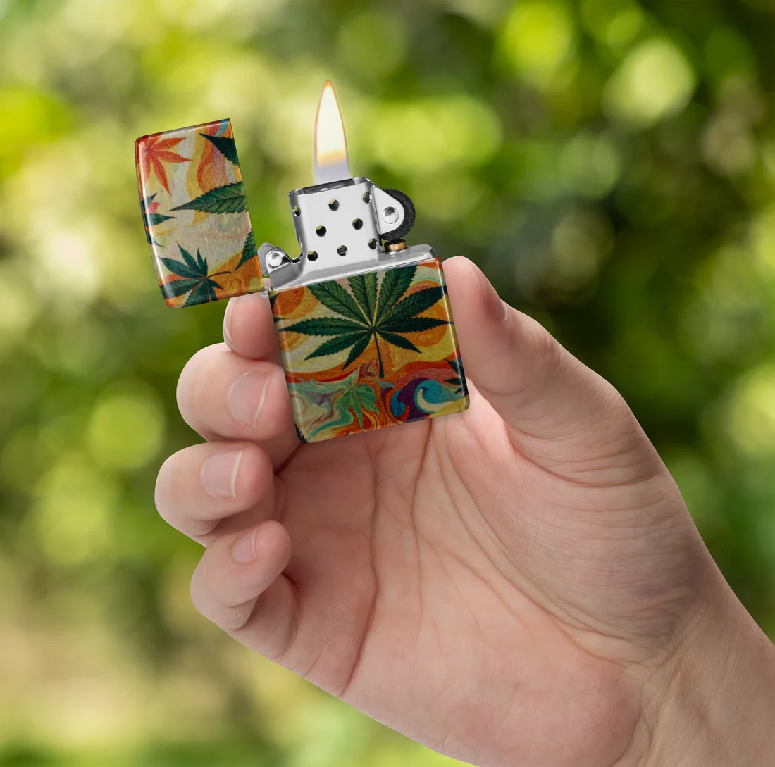 Zippo 47270 vžigalnik Psychedelic Leaves, Tumbled Chrome Fusion