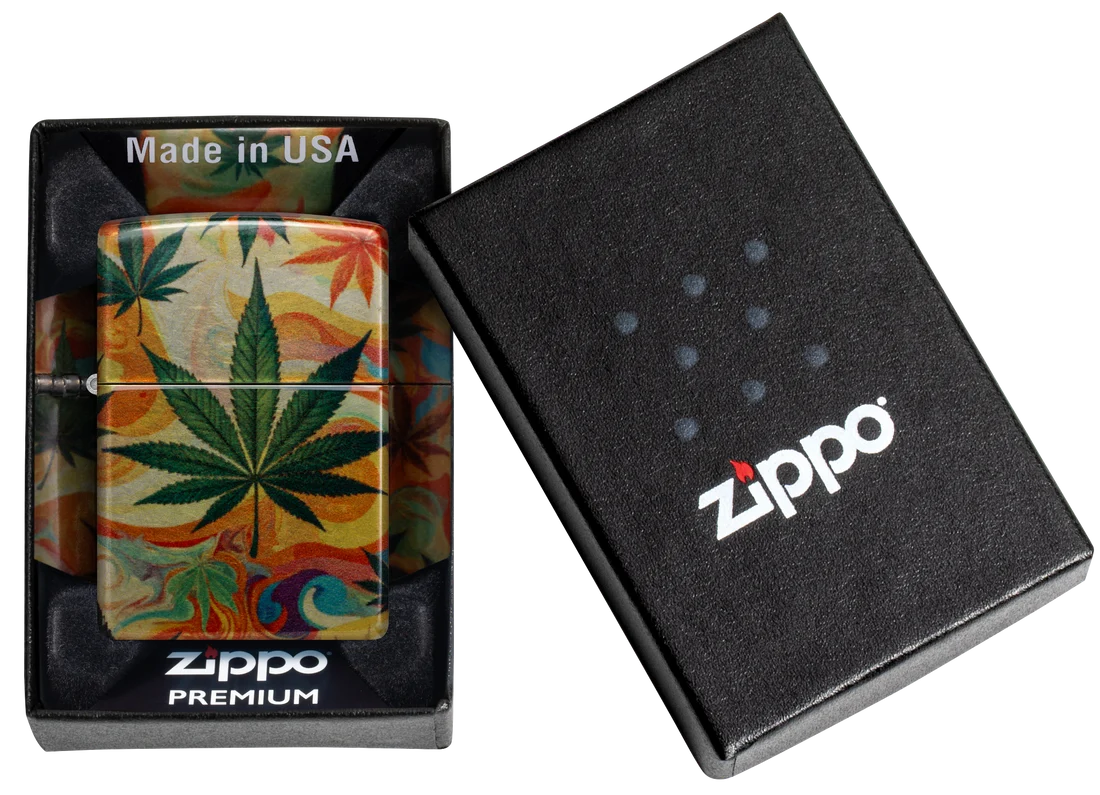 Zippo 47270 vžigalnik Psychedelic Leaves, Tumbled Chrome Fusion