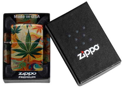 Zippo 47270 vžigalnik Psychedelic Leaves, Tumbled Chrome Fusion