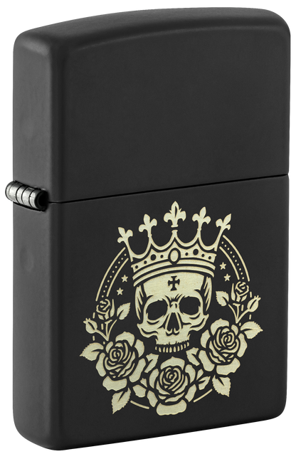 Zippo 47529 vžigalnik Skull With Crown, Black Matte
