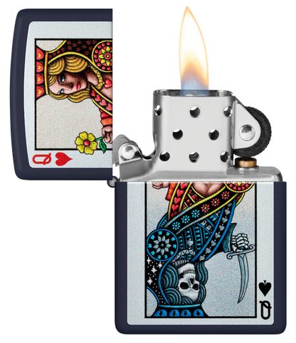 Zippo 48723 vžigalnik Queen of Hearts, Navy Matte