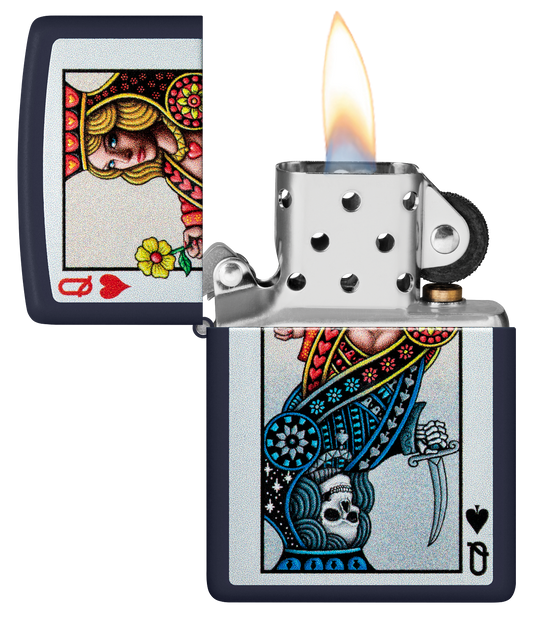 Zippo 48723 vžigalnik Queen of Hearts, Navy Matte