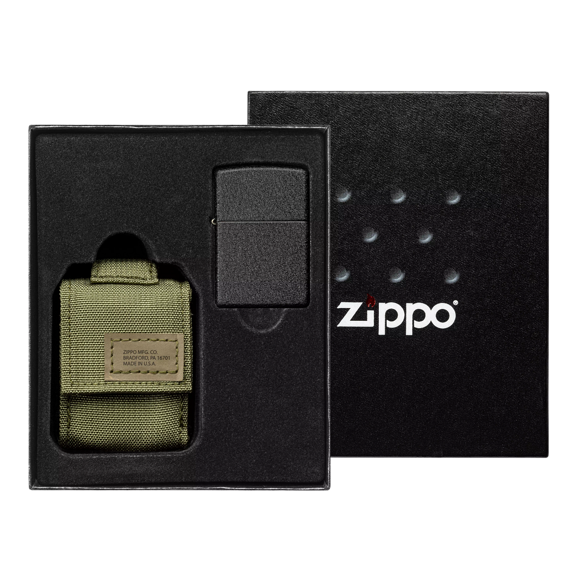 Zippo vžigalnik 49400 Black Crackle in etui OD Green Pouch