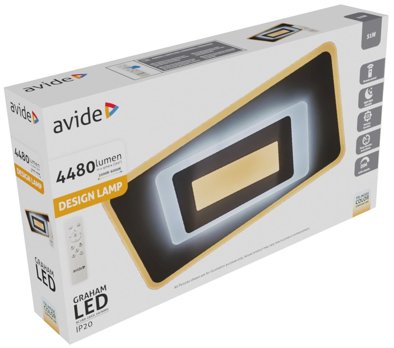 Avide 945583 Svetilka stropna LED Graham 51W CCT 4480 lm